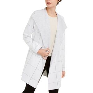 Eileen Fisher Windowpane Graphic Angled Front Cotton Silk Cardigan